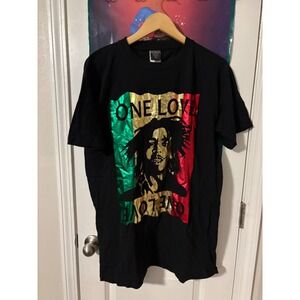 Bob Marley One Love T-Shirt Mens Black Reggae Music Graphic Tee 1XL